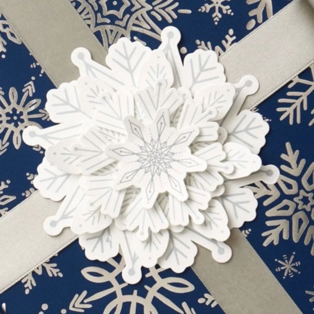 Minted Paper Gift Topper Poinsettia Snowflake Holiday Christmas Decoration Set 6